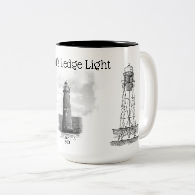 Caneca De Café Em Dois Tons Minot's Ledge Light - Massachusetts (Frente Esquerda)