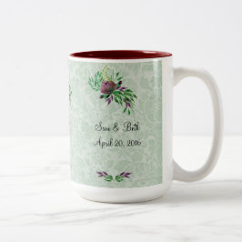 Caneca De Café Em Dois Tons Mint Green Damask Obrigado 15 oz Mug de dois tons