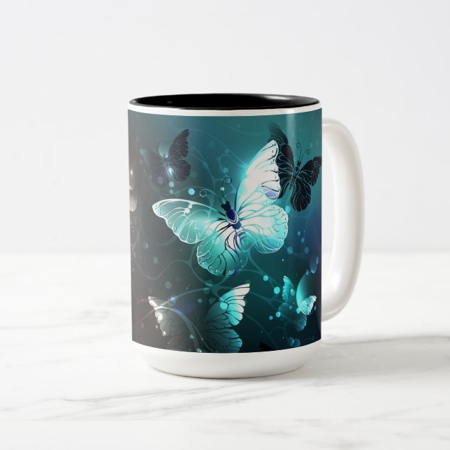 Caneca De Café Em Dois Tons Mint Night Butterflies (Frente Esquerda)