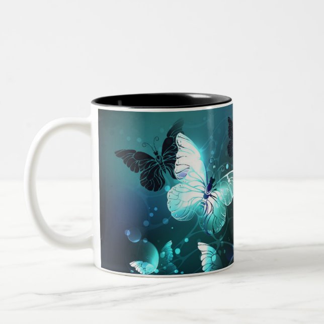 Caneca De Café Em Dois Tons Mint Night Butterflies (Esquerda)
