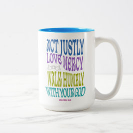 Caneca De Café Em Dois Tons Miquéias 6:8 Escritura Colorida Personalizável