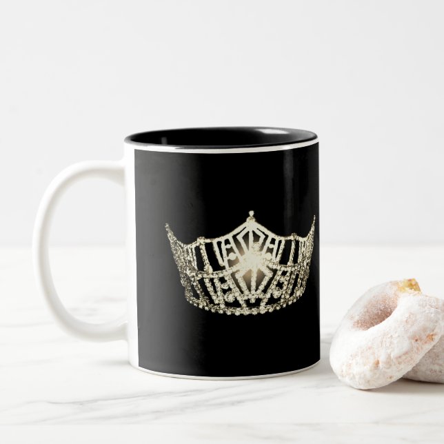Caneca De Café Em Dois Tons Miss América estilo Pageant Crown Mug (Com Donut)