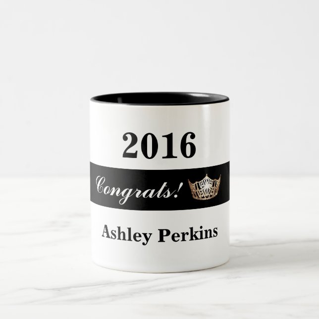 Caneca De Café Em Dois Tons Miss América estilo Pageant Crown Parabéns Mug (Centro)