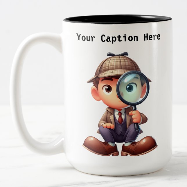 Caneca De Café Em Dois Tons Mistério personalizável de desenho do investigador (Criador carregado)