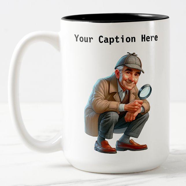 Caneca De Café Em Dois Tons Mistério personalizável de desenho do investigador (Criador carregado)