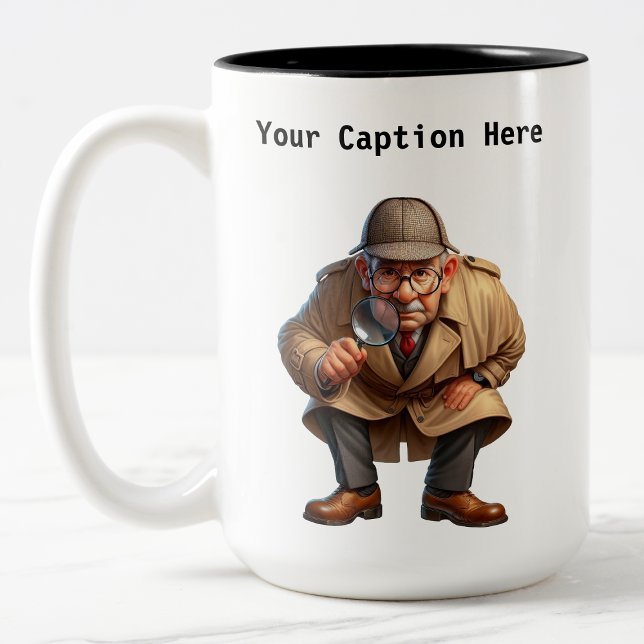 Caneca De Café Em Dois Tons Mistério personalizável de desenho do investigador (Criador carregado)