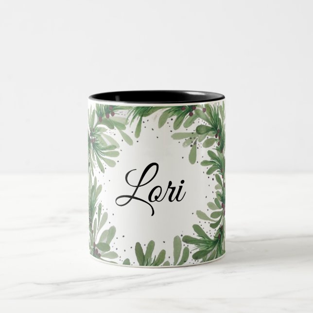 Caneca De Café Em Dois Tons Mistletoe wreath monogram template Two-Tone coffee (Centro)