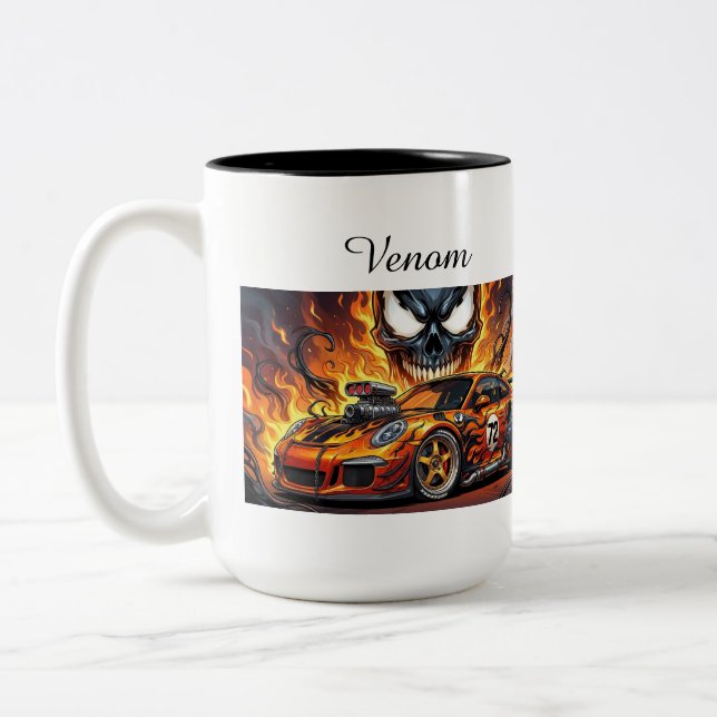 Caneca De Café Em Dois Tons Mistura entre venom e porsche gt3 (Esquerda)