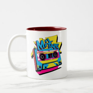 Caneca De Café Em Dois Tons Misturar Vibes de Fita Cassete Neon Retro 80s