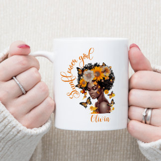 Caneca De Café Em Dois Tons Moça de girassol africana americana personalizada