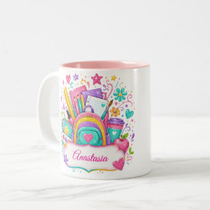 Caneca De Café Em Dois Tons Mochila Brilhante Suprimentos Escolares Volta às A
