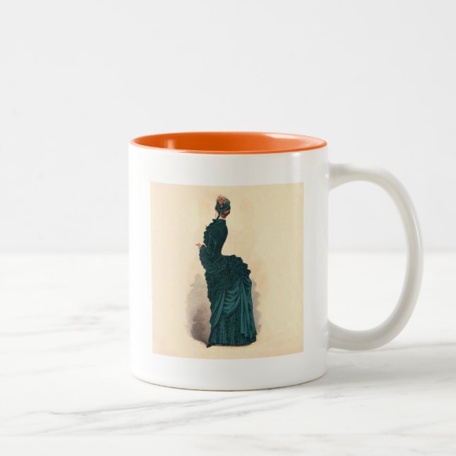 Caneca De Café Em Dois Tons Moda de Vestido Victoriano Azul Elegante (Direita)