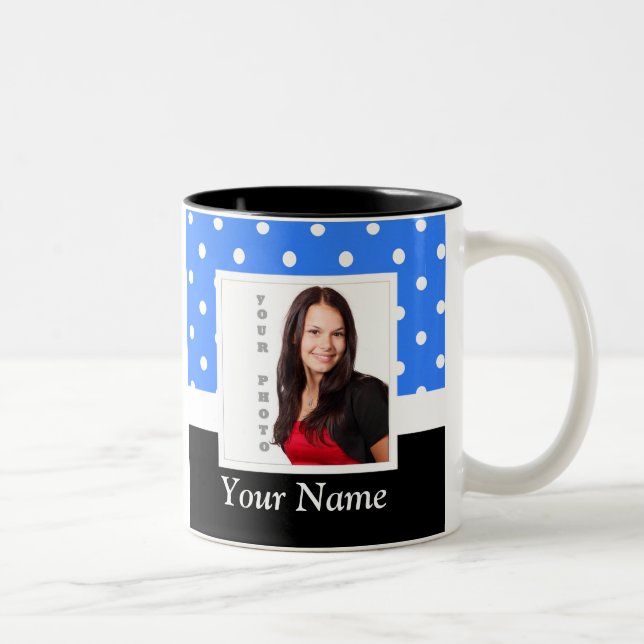 Caneca De Café Em Dois Tons Modelo de foto de bolinhas azul claro (Direita)