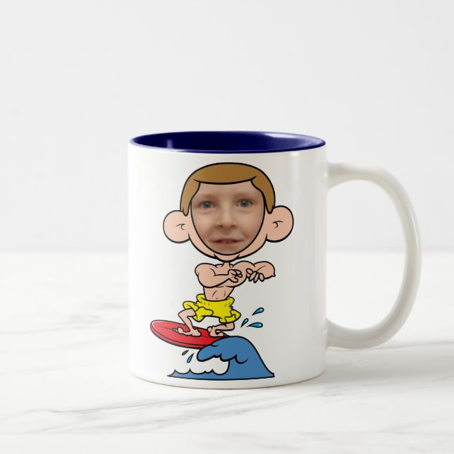 Caneca De Café Em Dois Tons Modelo engraçado da cara da foto do surfista (Direita)