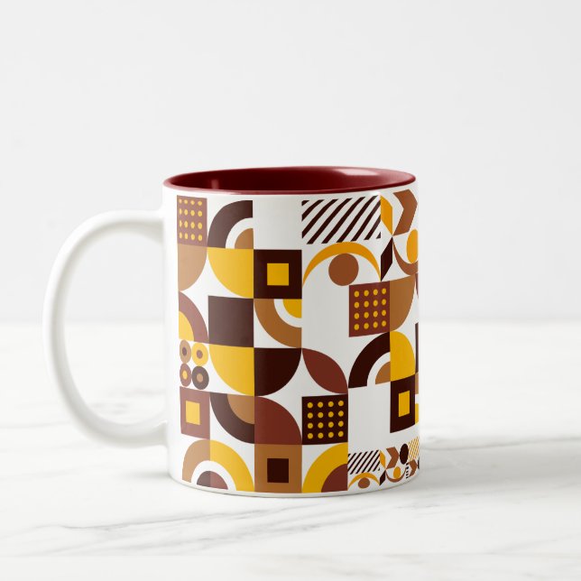 Caneca De Café Em Dois Tons modelo geométrico moderno do estilo retro-boho (Esquerda)