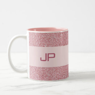 Caneca De Café Em Dois Tons Modelo Rosa Dourado de Brilho com Monogramas