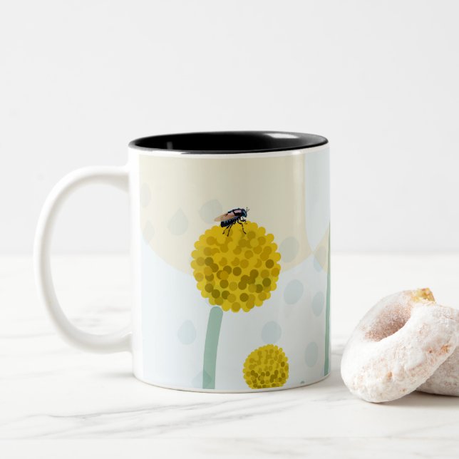 Caneca De Café Em Dois Tons Modern Abstract Botanical Yellow Billy Button (Com Donut)