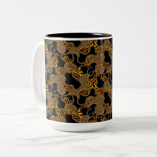 Caneca De Café Em Dois Tons Modern Baroque Glam Animal Print With Chains  (Frente Esquerda)