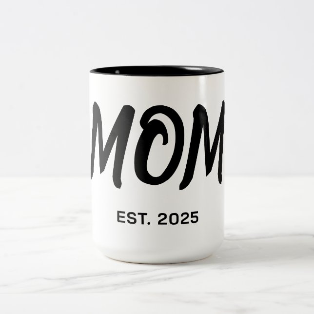 Caneca De Café Em Dois Tons Modern Black Script Established Mom T-Shirt (Centro)