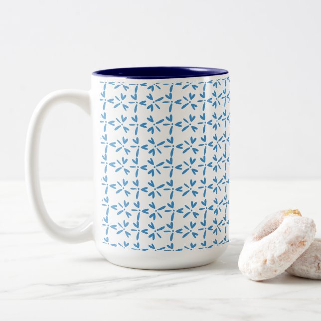 Caneca De Café Em Dois Tons Modern Blue Floral Motif (Com Donut)