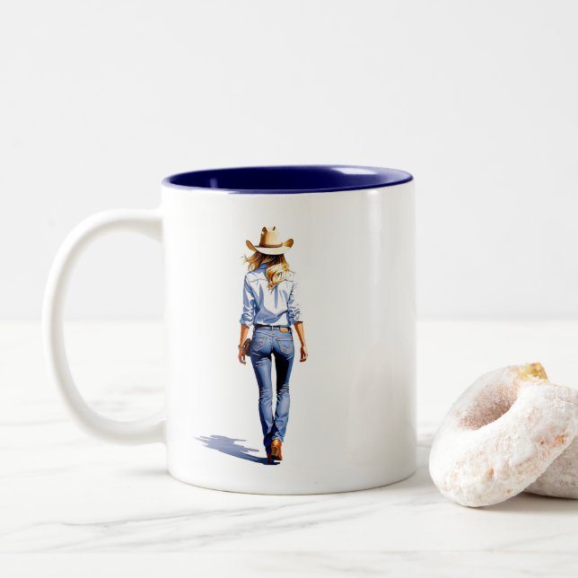 Caneca De Café Em Dois Tons Modern Cowgirl Walk (Com Donut)