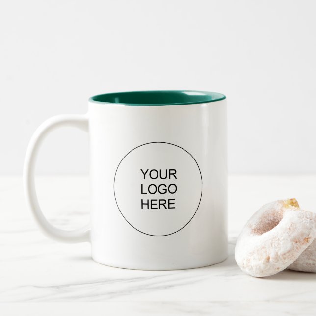 Caneca De Café Em Dois Tons Modern Custom Upload Your Company Logo Green White (Com Donut)