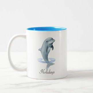 Caneca De Café Em Dois Tons Modern Cute Dolphin, Script and Monogram