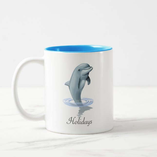 Caneca De Café Em Dois Tons Modern Cute Dolphin, Script and Monogram (Esquerda)