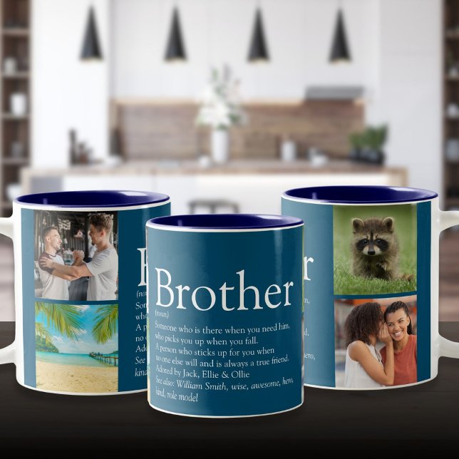 Caneca De Café Em Dois Tons Modern Fun 4 Photo Collage Brother Definition (Modern Fun 4 Photo Collage Brother Definition Two-Tone Coffee Mug)