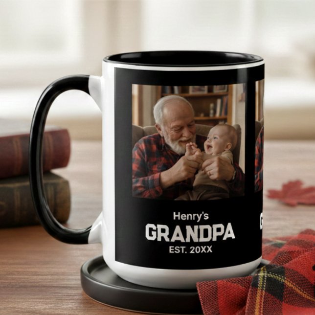 Caneca De Café Em Dois Tons Modern Grandpa Established Est. Name Year Photo (Criador carregado)
