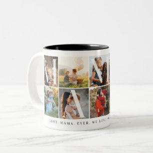 Caneca De Café Em Dois Tons Modern Mama Collage, 10 Photo Grid, Presente para 