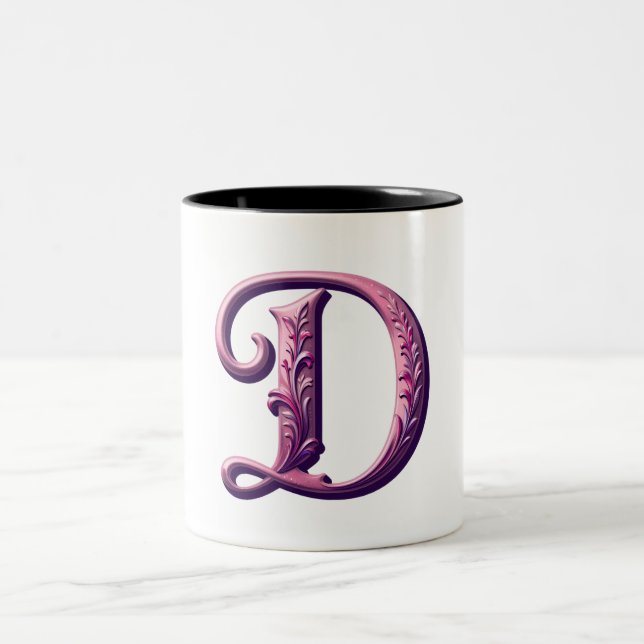 Caneca De Café Em Dois Tons Modern Metallic Rosemaling Letter D, Pink/Purple (Centro)