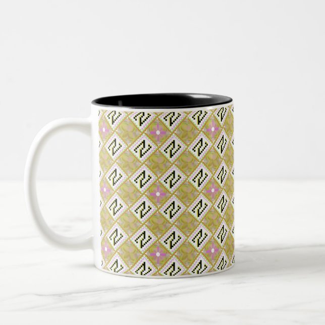 Caneca De Café Em Dois Tons Modern Olive & Magenta Geometric Tribal Pattern (Esquerda)
