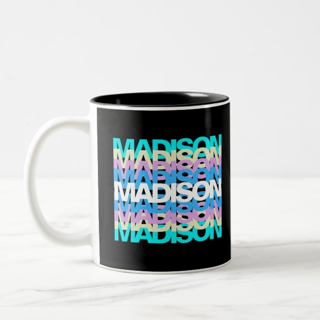 Caneca De Café Em Dois Tons Modern Typography | Custom Name Pastel Holographic (Esquerda)