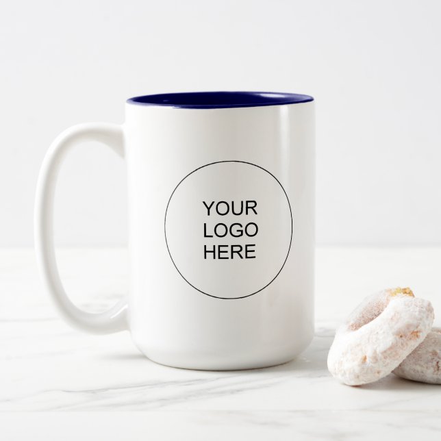 Caneca De Café Em Dois Tons Modern Your Upload Business Logo Navy Blue White (Com Donut)