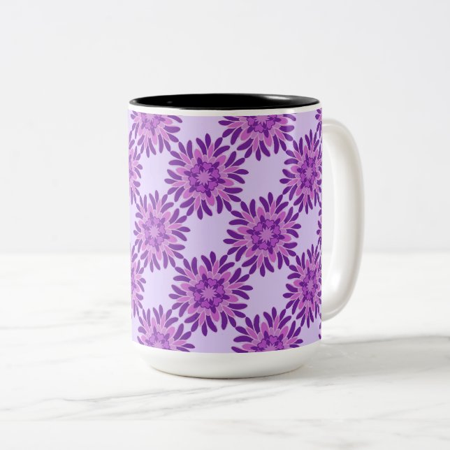 Caneca De Café Em Dois Tons Moderna Floral Lavanda e Roxa (Frente Esquerda)