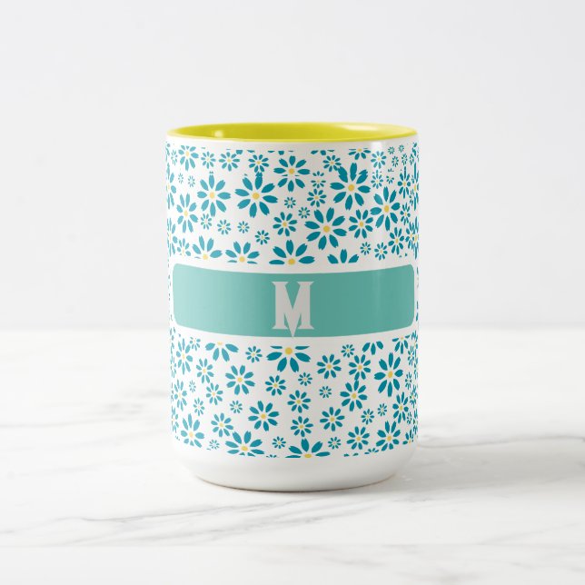 Caneca De Café Em Dois Tons Moderna Margarida Contemporânea Flor Inicial (Centro)
