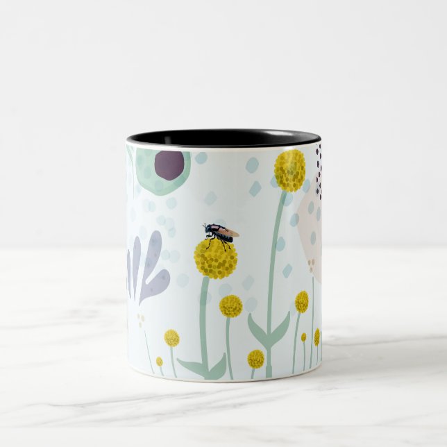 Caneca De Café Em Dois Tons Moderno Botânico Abstrato Amarelo Billy Button (Centro)