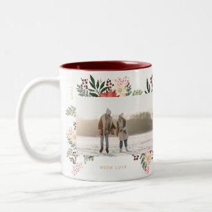Caneca De Café Em Dois Tons moderno botânico festivo de natal com duas fotos