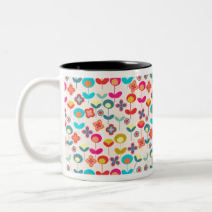 Caneca De Café Em Dois Tons Moderno do Século Médio  Padrão de flores dos a