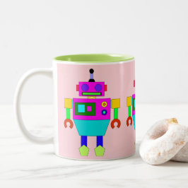 CANECA DE CAFÉ EM DOIS TONS MODERNO E COLORIDO PINCO E ILUSTRAÇÃO DE ROBÔ AZUL