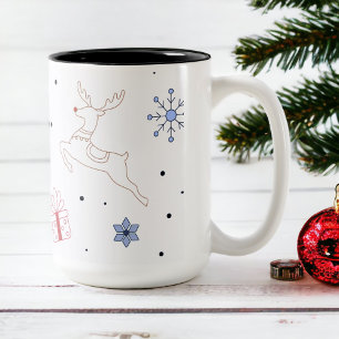 Caneca De Café Em Dois Tons Moderno Minimalista da Arte da Linha de Natal