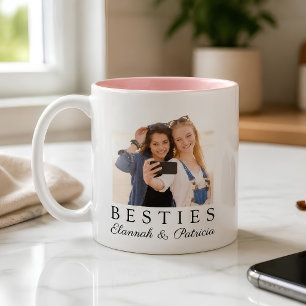 Caneca De Café Em Dois Tons Moderno Minimalista Melhor Amigo BFF Foto Rosa