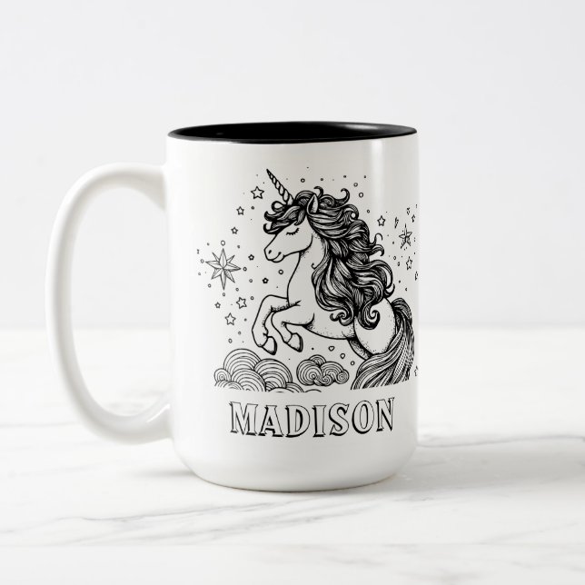 Caneca De Café Em Dois Tons Moderno Unicorn Crianças Personalizadas (Esquerda)