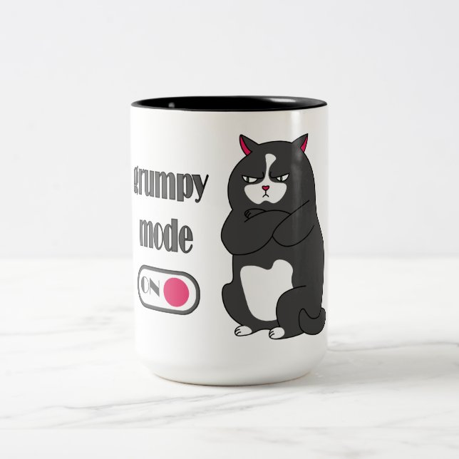 Caneca De Café Em Dois Tons Modo rabugento em gato gordo engraçado (Centro)