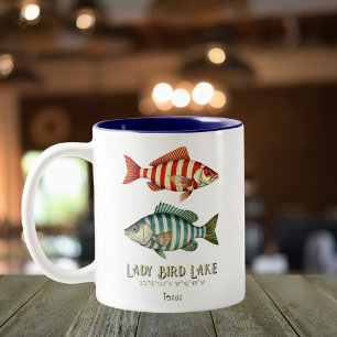 Caneca De Café Em Dois Tons Mog de peixe náutico do Texas Lady Bird Lake
