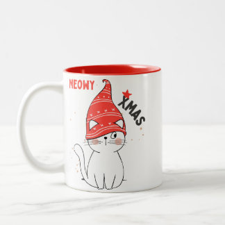 Caneca De Café Em Dois Tons Mogas de Gato Sarcástico Meowy Xmas