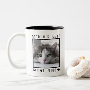 Caneca De Café Em Dois Tons Moldura para Foto de Gato da Melhor Mãe do Mundo