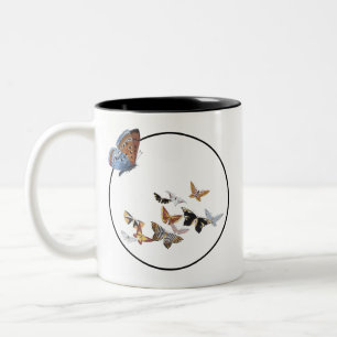 Caneca De Café Em Dois Tons Moldura redonda com borboletas