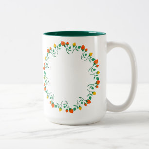 Caneca De Café Em Dois Tons Moldura redonda floral com flor amarela e rosa ver